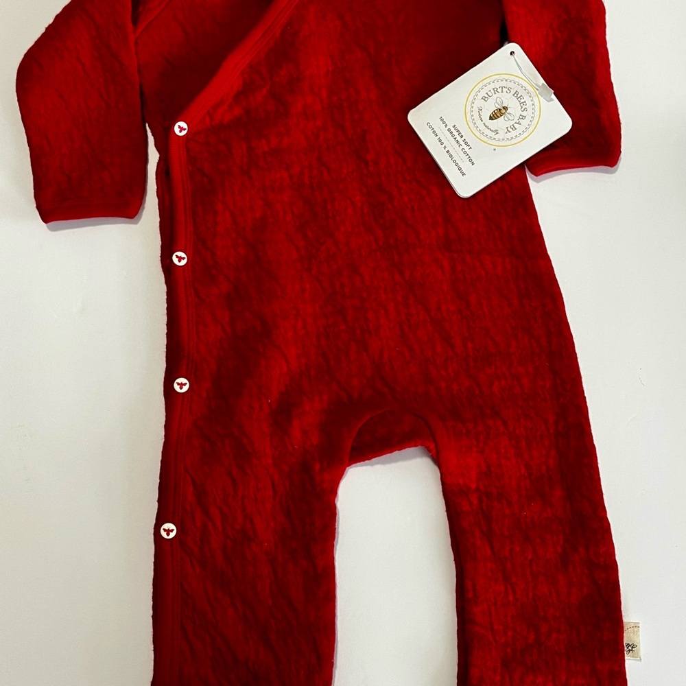 Burt's Bees Baby Red Textured Union Body Suit One Piece 0-3 Mo Unisex Boy Girl